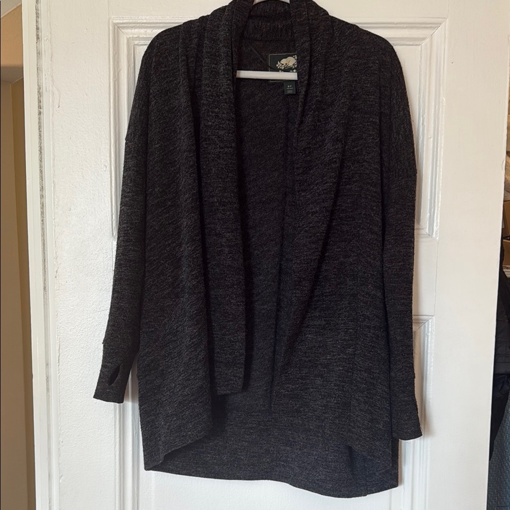 Roots Black Cardigan Sweater Open-Front Design